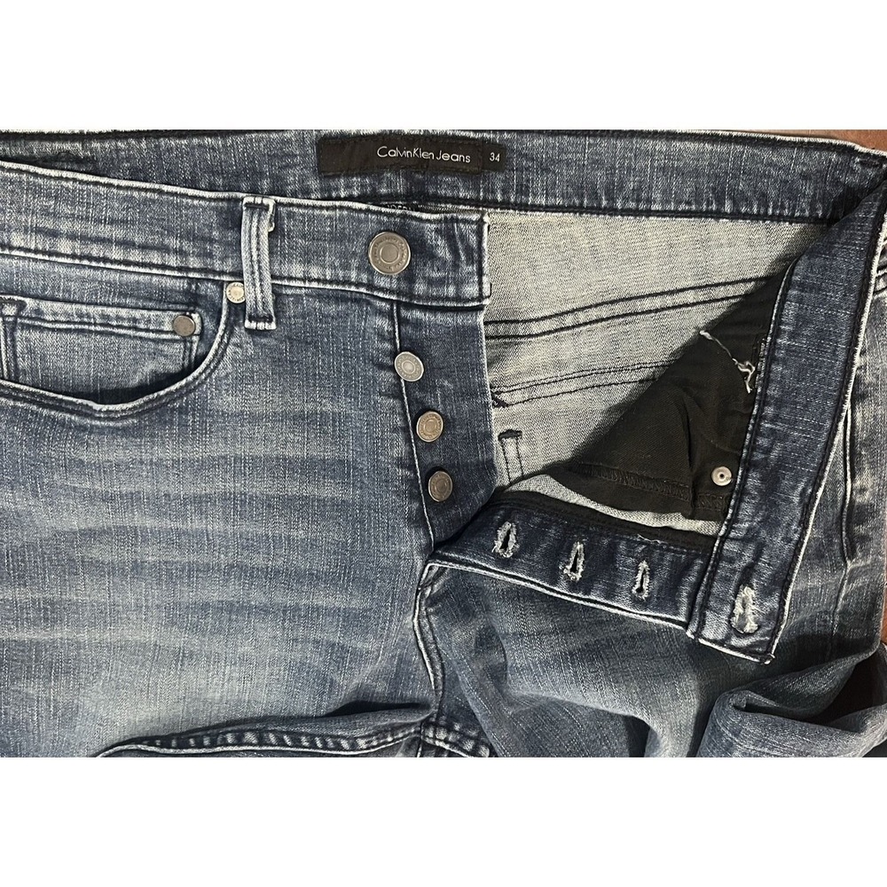 Calvin Klein Jeans Womens 34 Modern Boot Button Fly Blue Denim 35x31 Bootcut Euc
